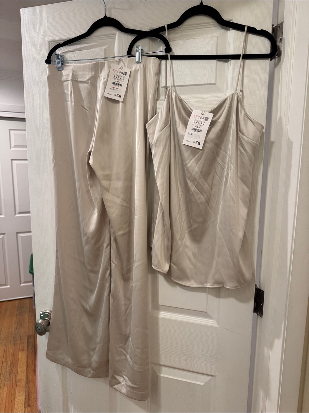 Pull&Bear Cream Satin Cami and Wide-Leg Pajama Set